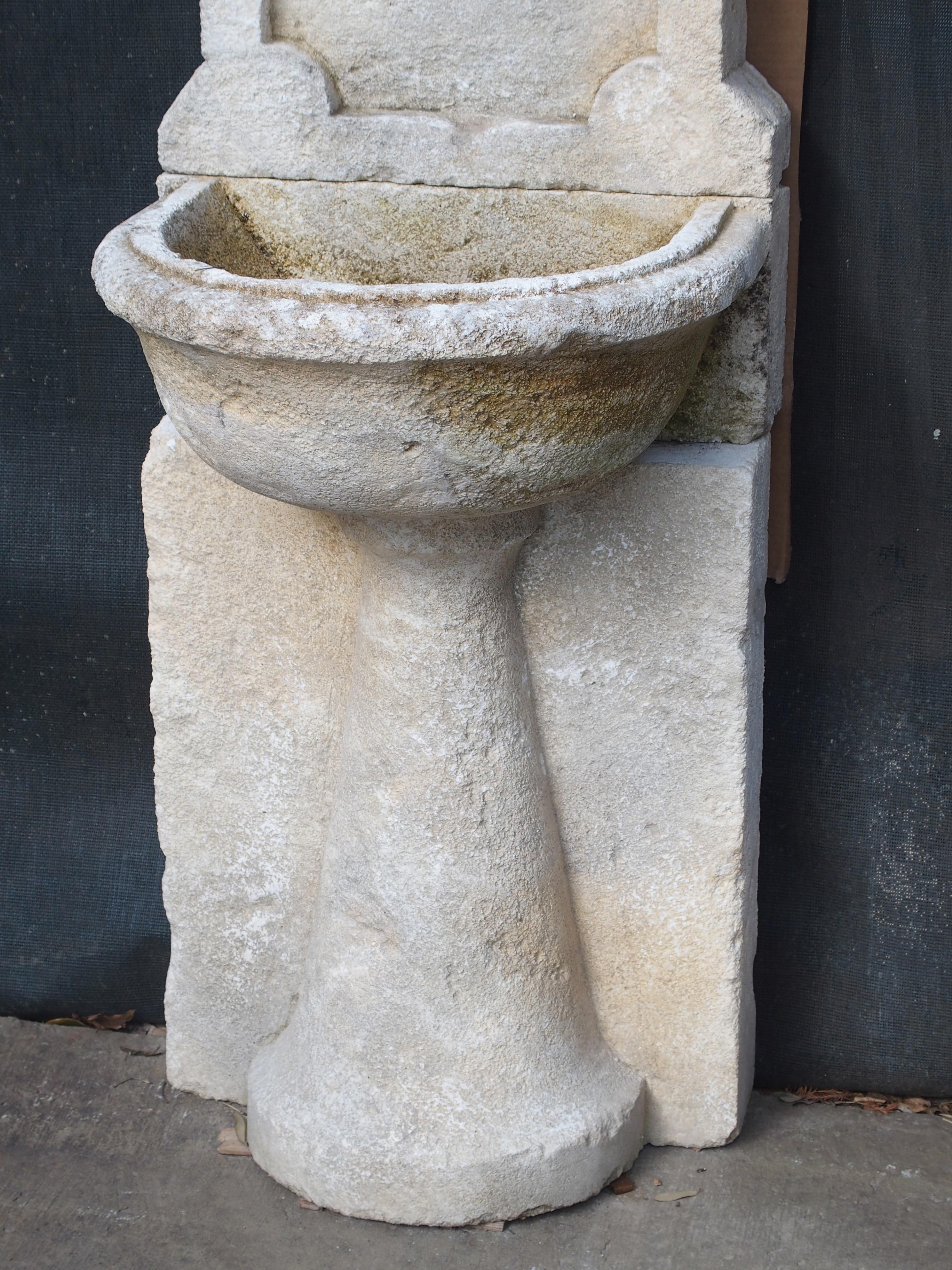 Narrow Carved Limestone Wall Fountain from France 3