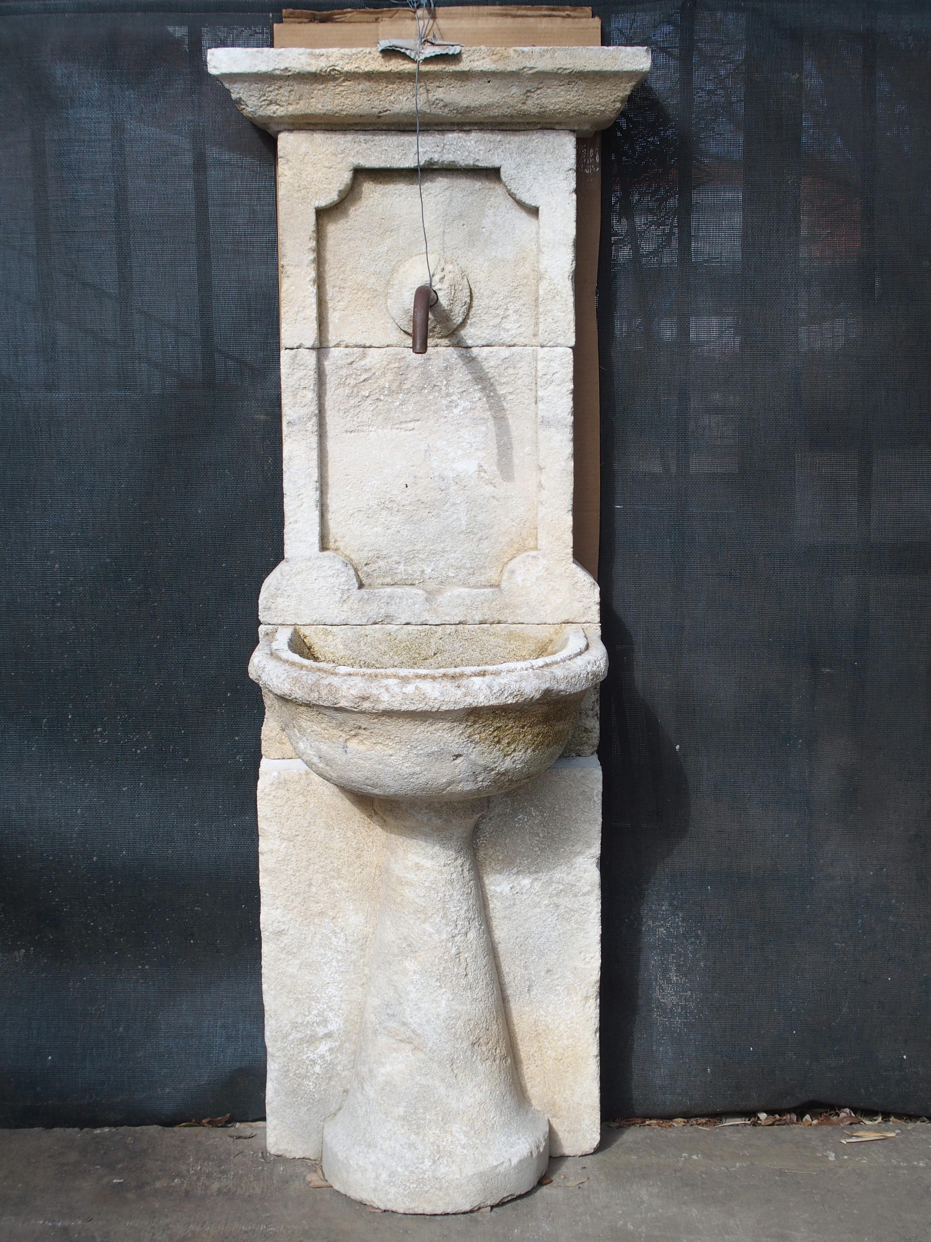 Hand-Carved Narrow Carved Limestone Wall Fountain from France