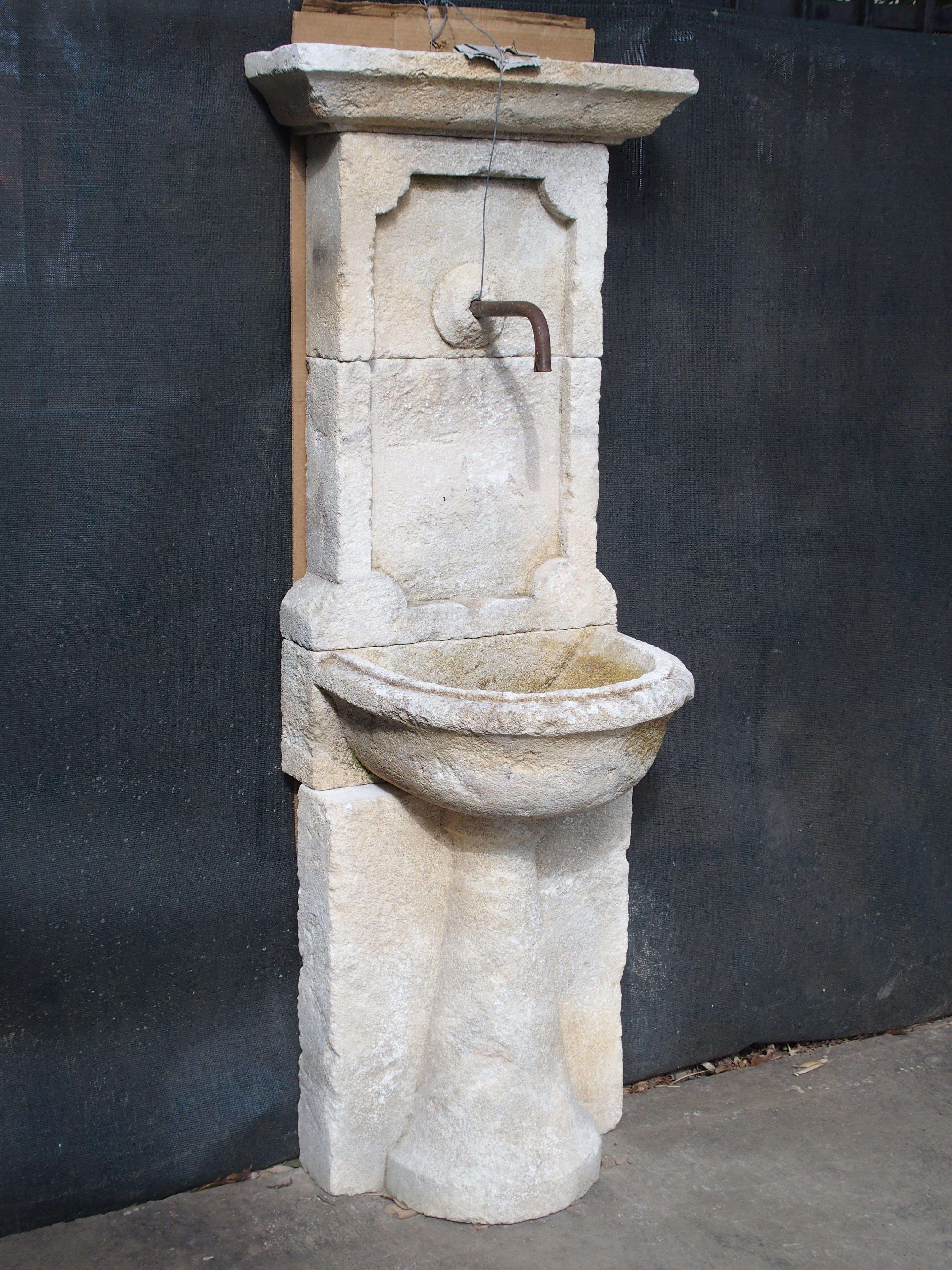 Narrow Carved Limestone Wall Fountain from France In Good Condition In Dallas, TX