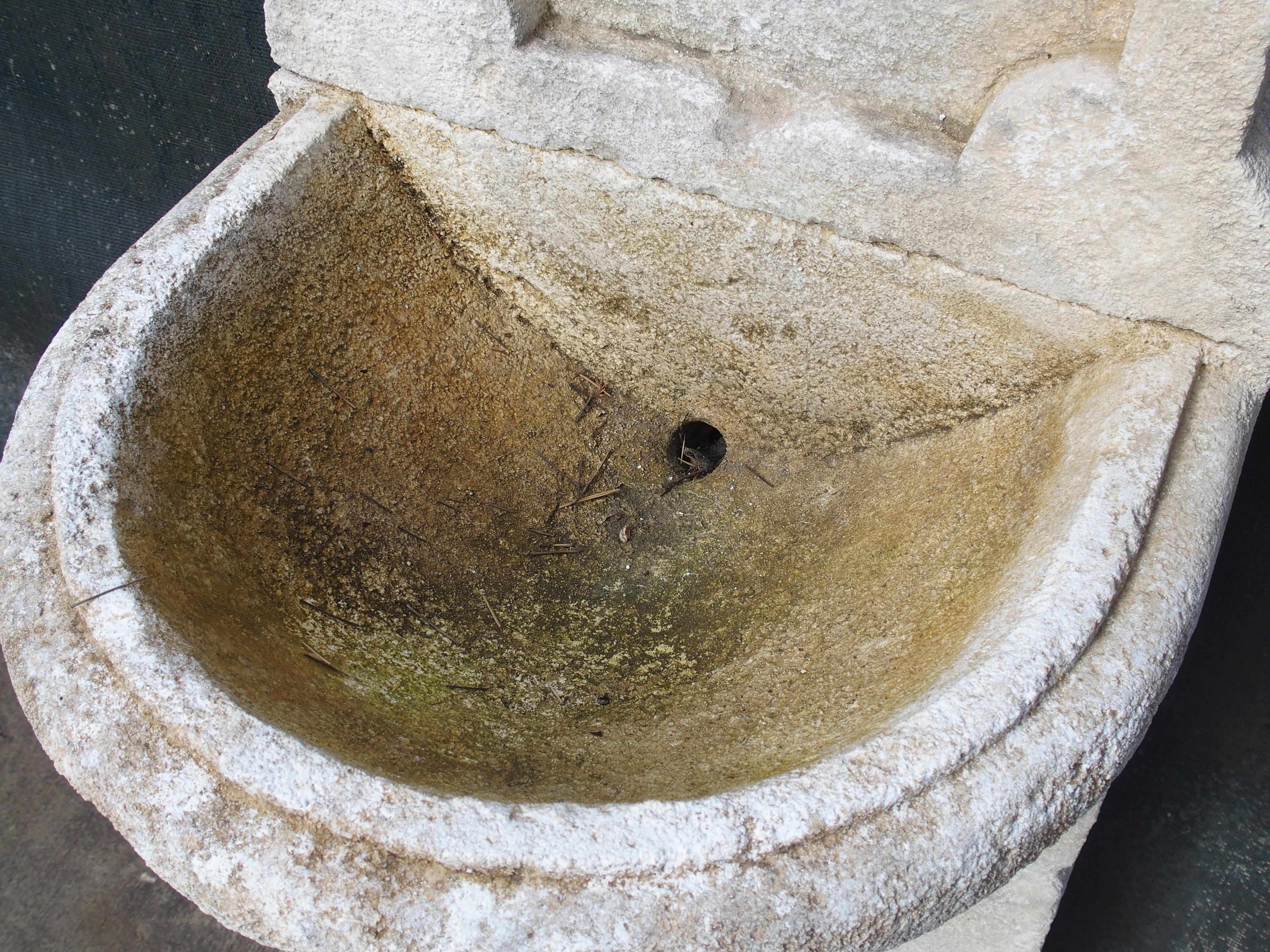 Narrow Carved Limestone Wall Fountain from France 1