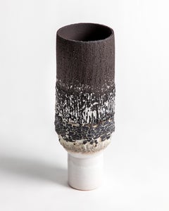 Narrow Ceramic and Black Cracked Porcelain Volcanic Pedestal Vase