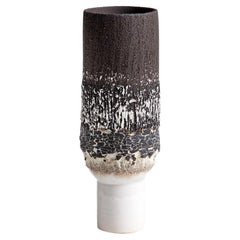 Narrow Ceramic and Black Cracked Porcelain Volcanic Pedestal Vase