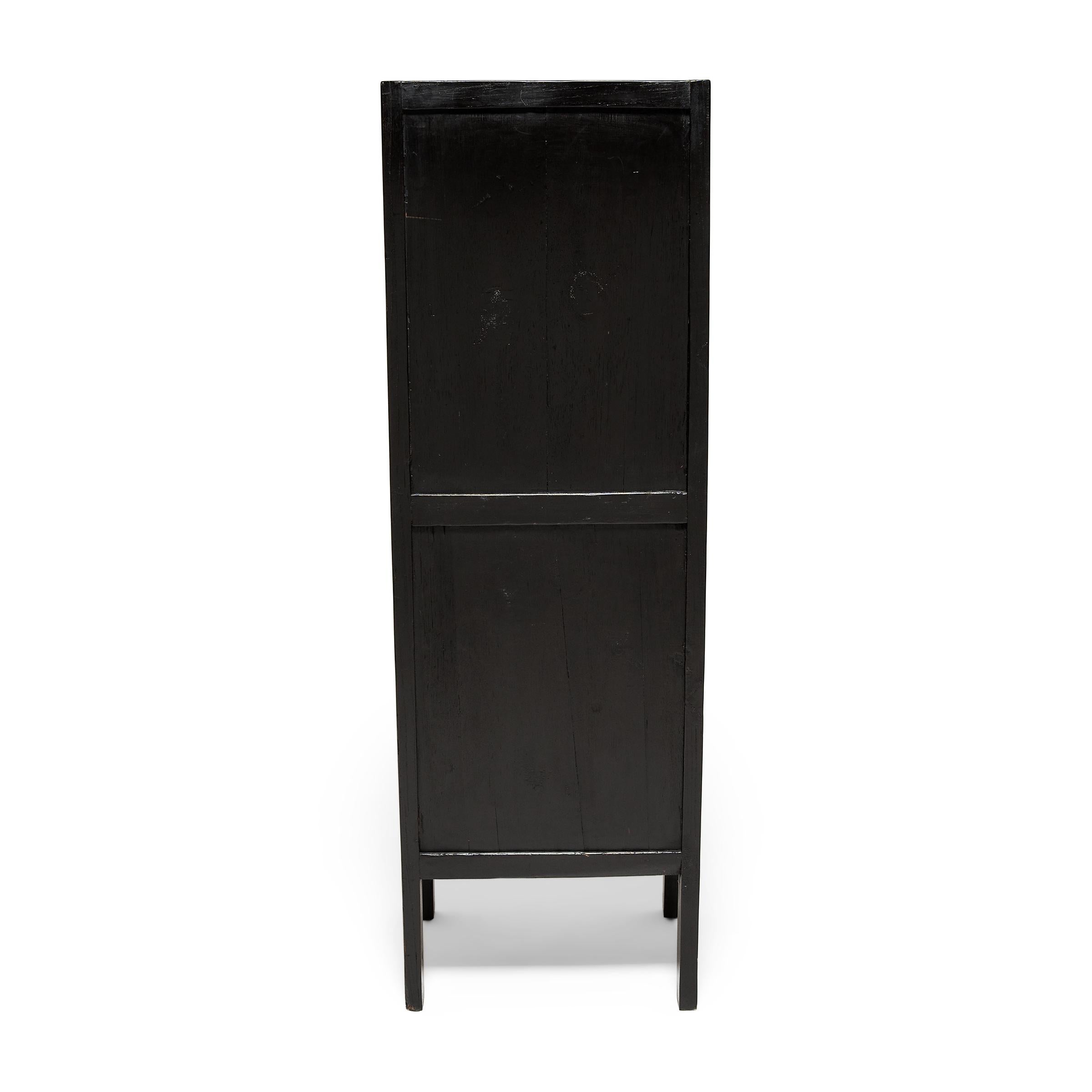 Minimalist Narrow Chinese Black Lacquer Cabinet