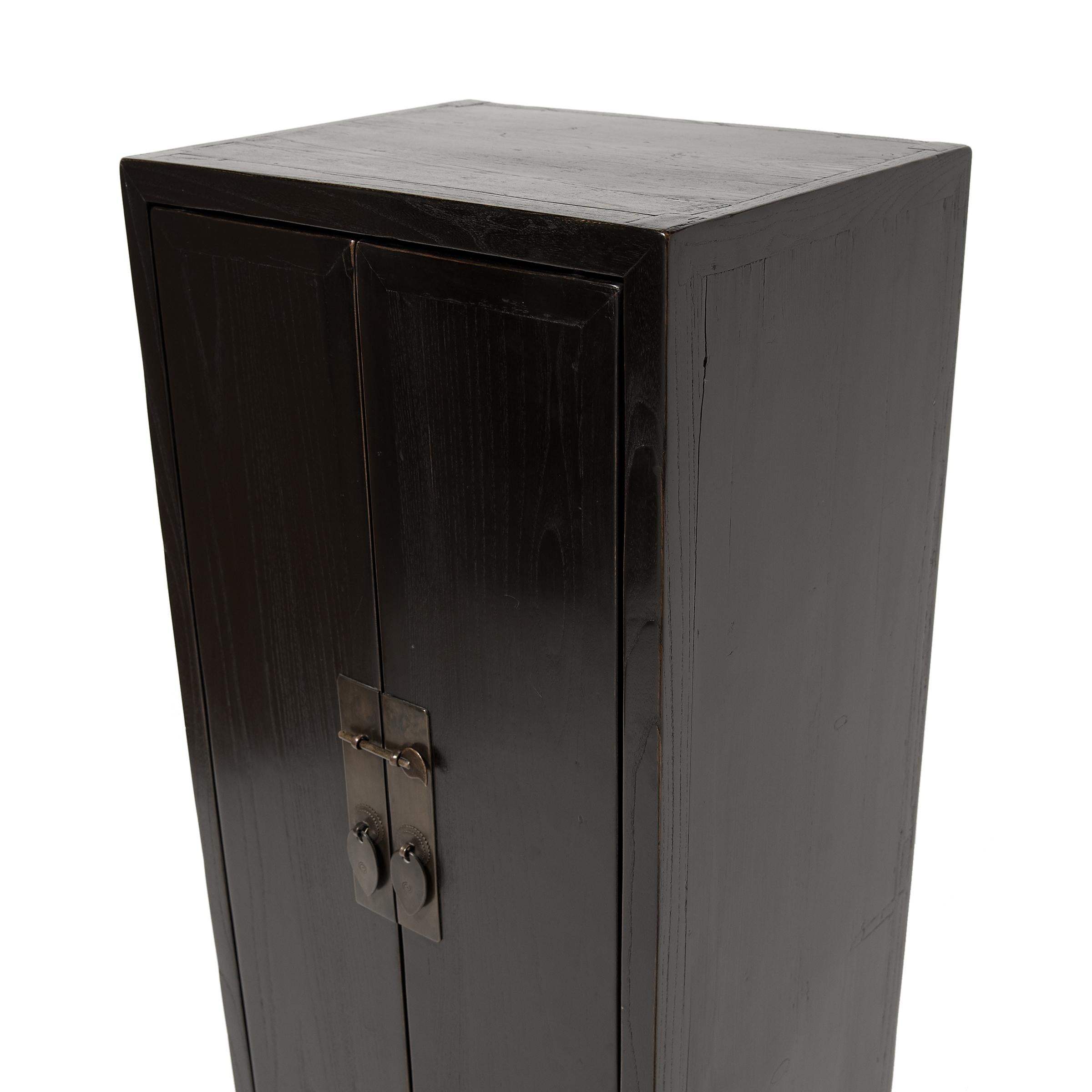 Elm Narrow Chinese Black Lacquer Cabinet
