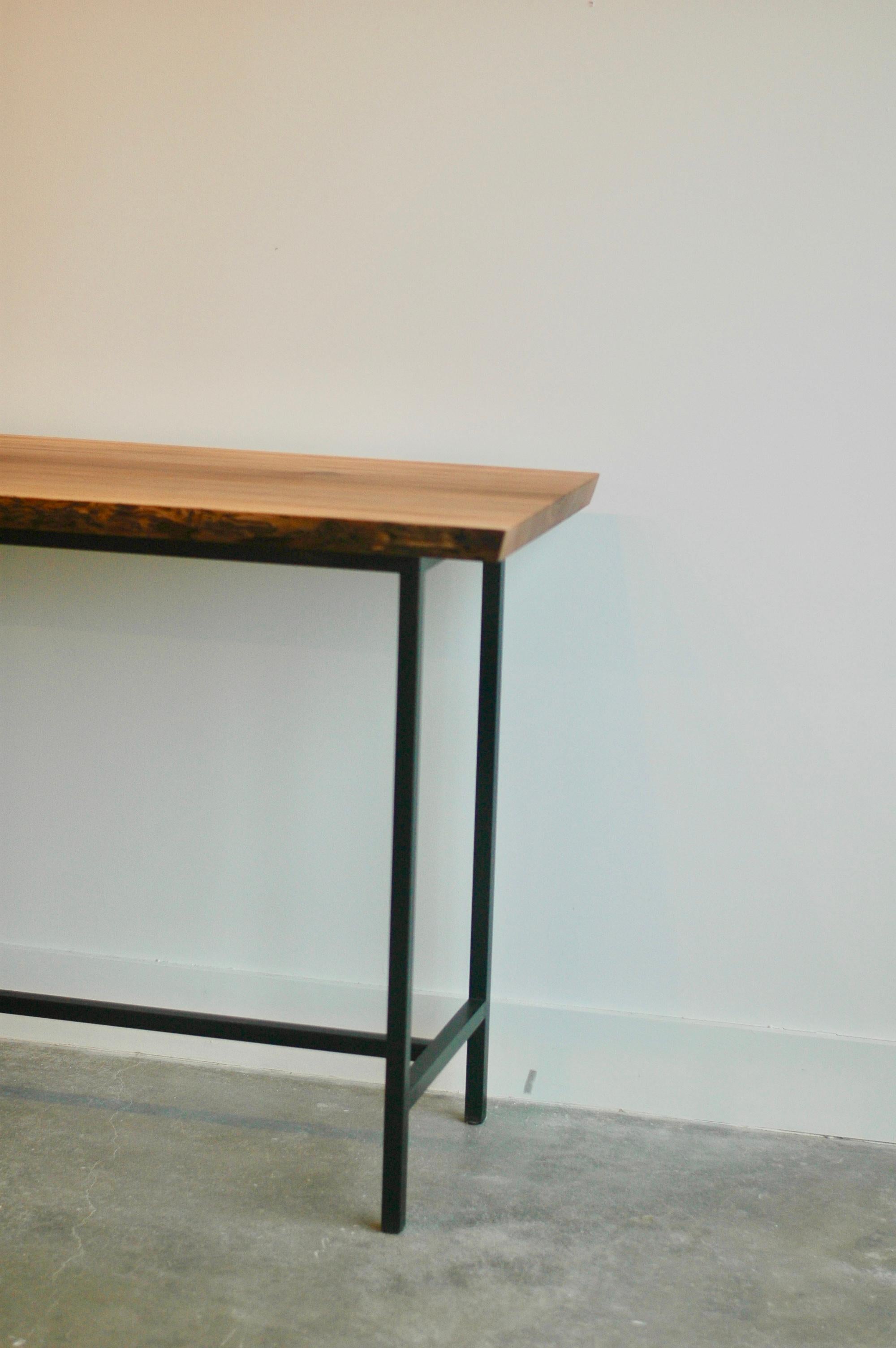 Narrow Console Table in Solid Wood and Modern Steel Base by Alabama Sawyer For Sale 4