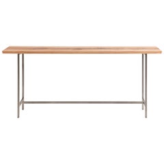 Narrow Console Table in Solid Wood and Modern Steel Base