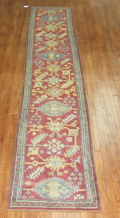 Zabihi Collection Narrow Dark Raspberry Antique Oushak Runner, 2'5'' x 13'6''