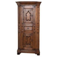 Narrow Dark Pine Corner Cabinet Cupboard, Sweden circa 1800