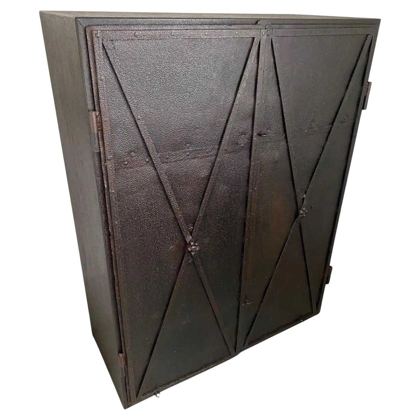 Narrow Depth Metal Cabinet with Antique French Directoire Period Doors