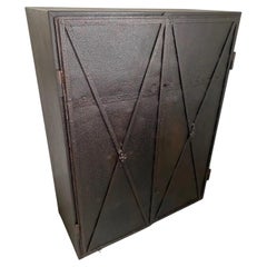 Narrow Depth Metal Cabinet with Antique French Directoire Period Doors