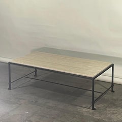 Narrow 'Diagramme' Iron and Travertine Coffee Table by Design Frères