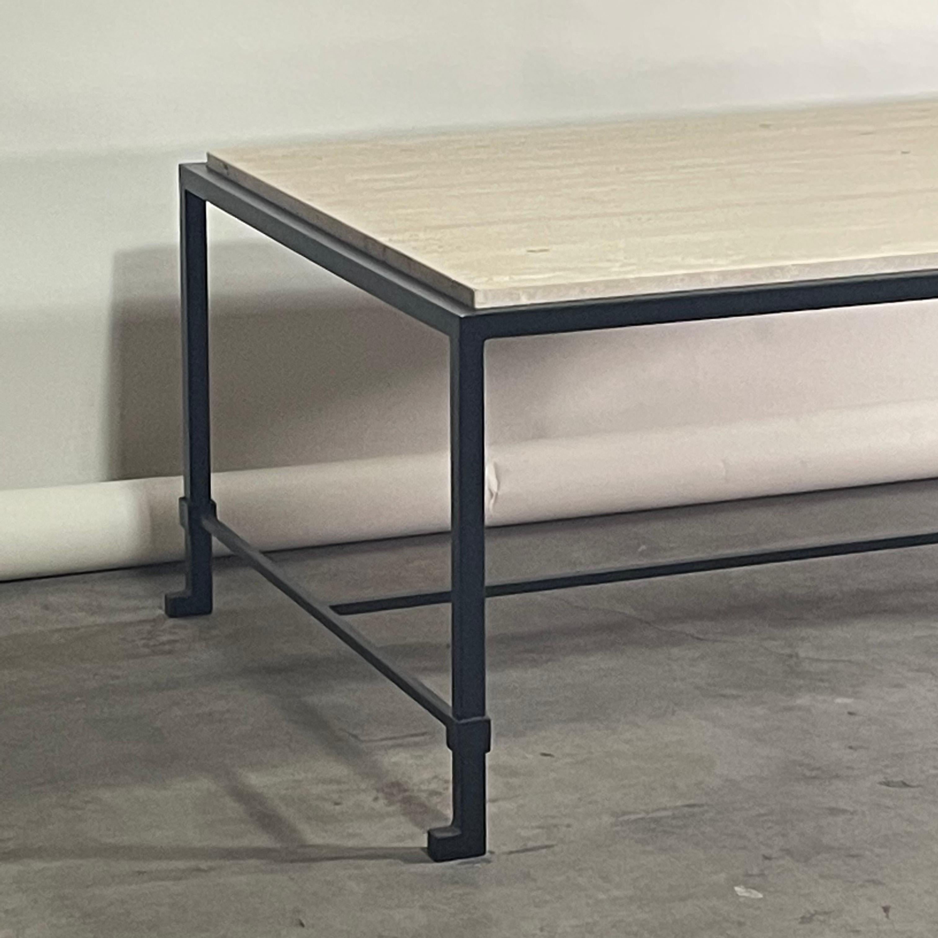 Modern Narrow 'Diagramme' Iron and Travertine Coffee Table by Design Frères For Sale