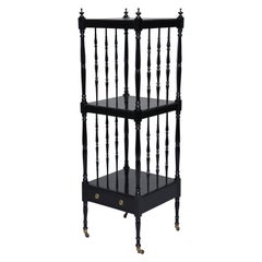 Narrow Ebonised Mahogany Etagere on Casters