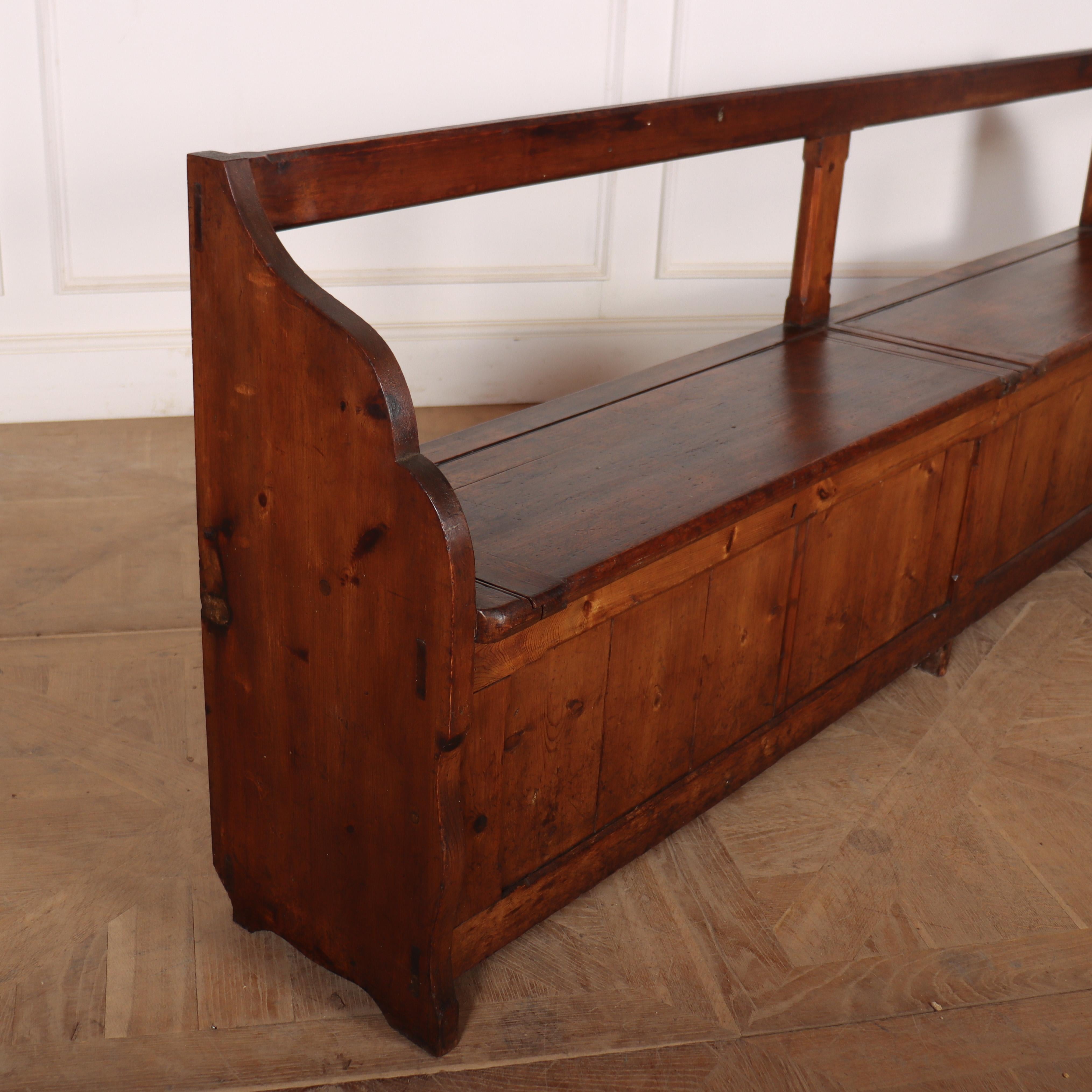 Useful narrow English pine storage settle. Very good colour. 1890.

Seat height is 18 inches.

Reference: 8473

Dimensions
80 inches (203 cms) Wide
14 inches (36 cms) Deep
30.5 inches (77 cms) High