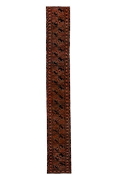 Narrow Ersari Runner with Rusty Beige and Chocolate Colors, Circa 1930's
