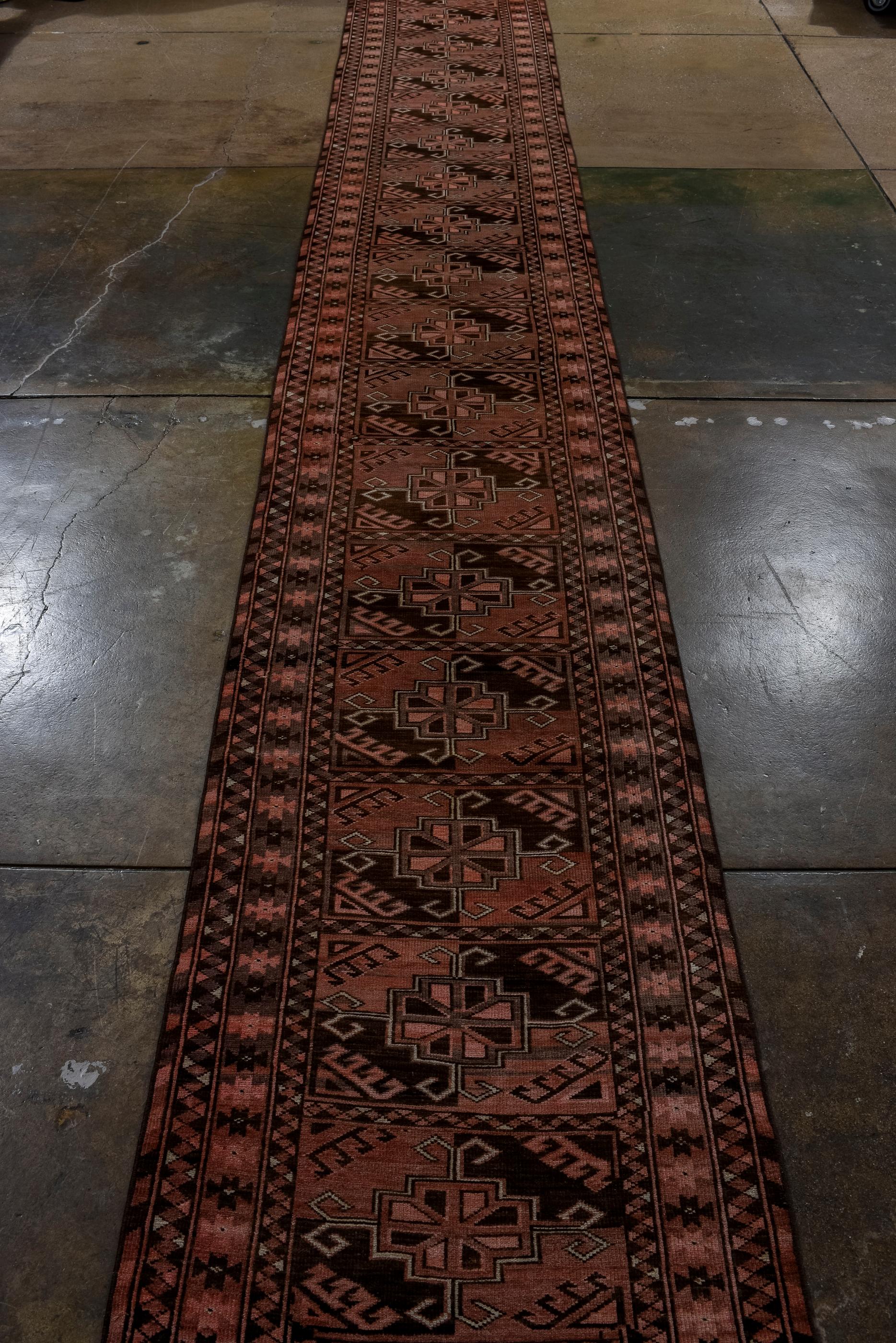 Afghan Narrow Ersari Runner with Rusty Beige and Chocolate Colors, Circa 1930's For Sale