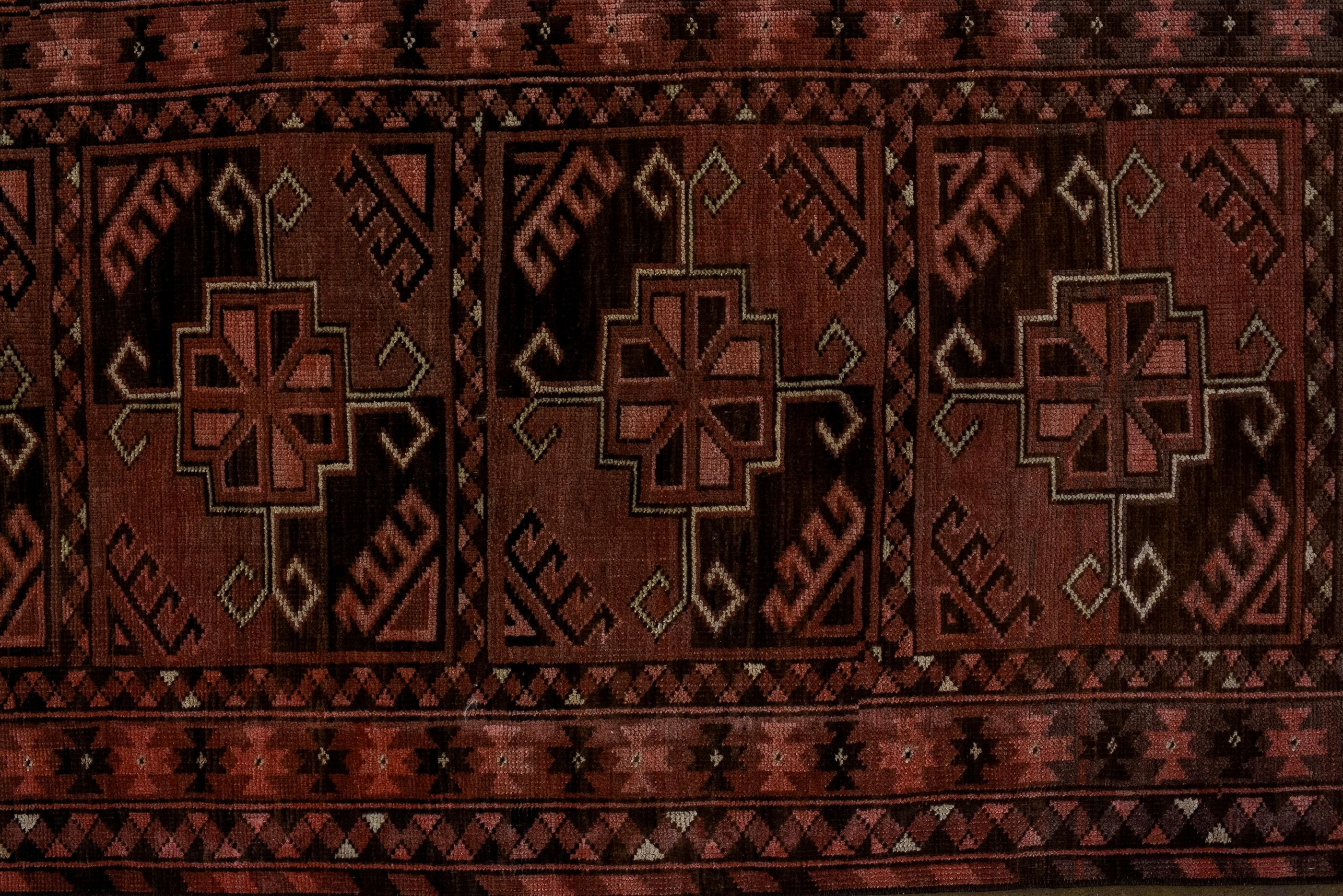 Hand-Knotted Narrow Ersari Runner with Rusty Beige and Chocolate Colors, Circa 1930's For Sale