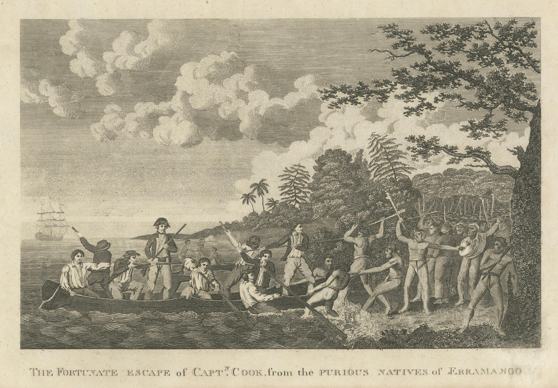 Paper Narrow Escape: Captain Cook's Perilous Departure from Erromango, Circa 1790 For Sale