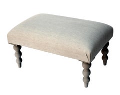 Narrow European Natural Linen Ottoman on Antique Brass Casters