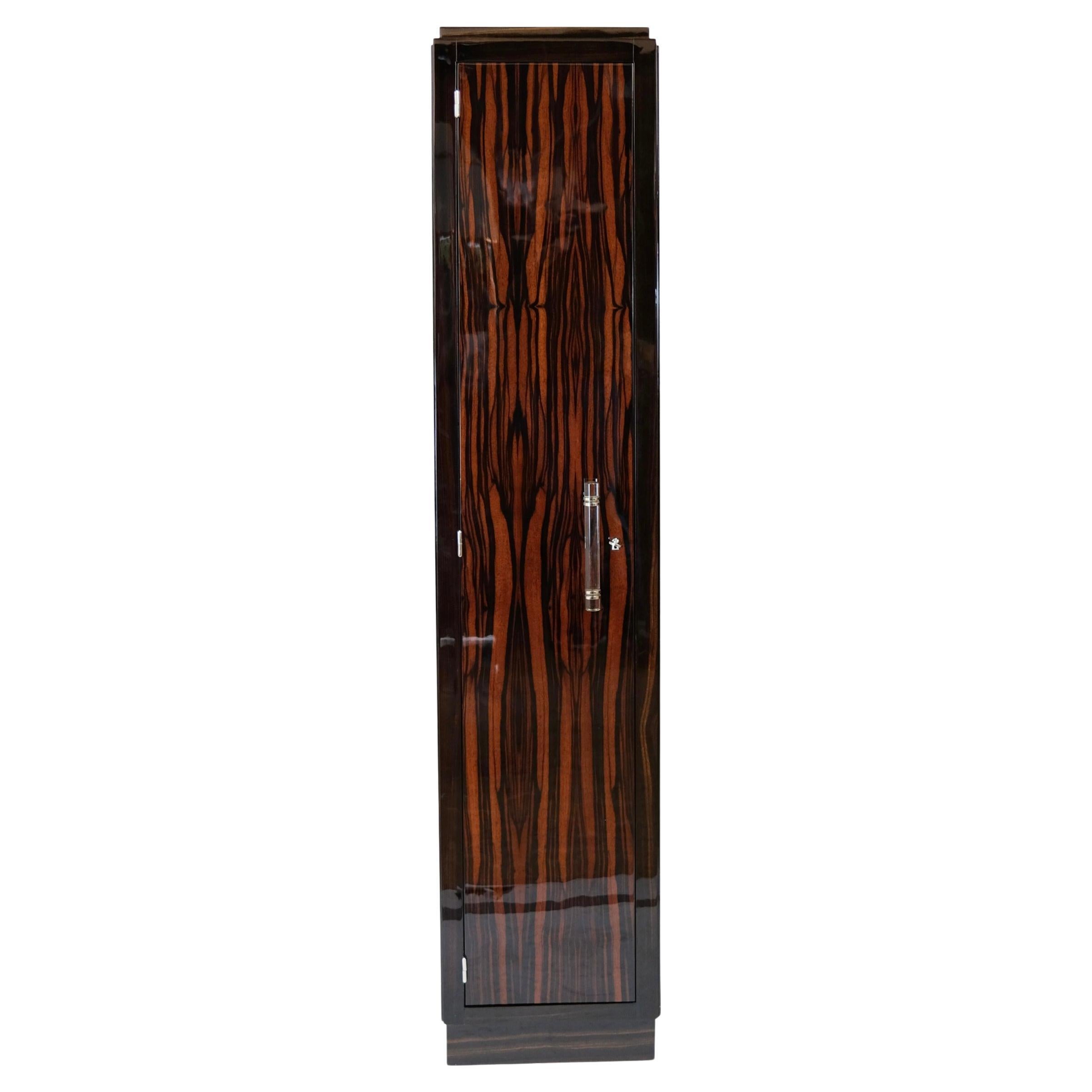 Narrow French Art Deco Cabinet with Macassar Veneer in High Gloss Lacquer