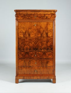 Secrétaire Biedermeier allemand étroit avec tiroir secret, en noyer, vers 1840