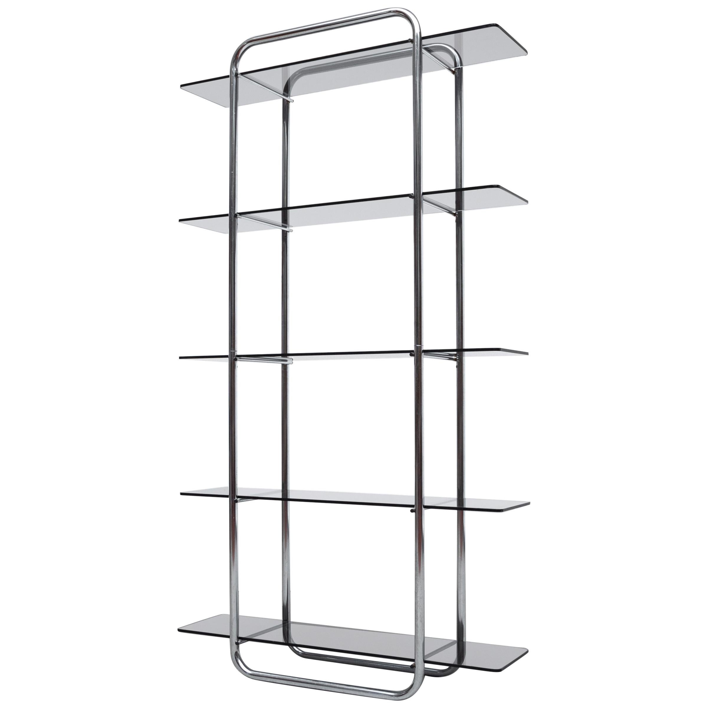 Narrow Gispen Style Chrome and Smoked Glass Vitrine