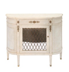 Narrow Hall Chest with Grille-Front Mirrored Door