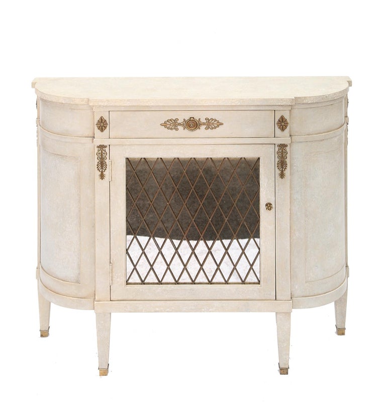 Narrow Hall Chest with GrilleFront Mirrored Door at 1stDibs