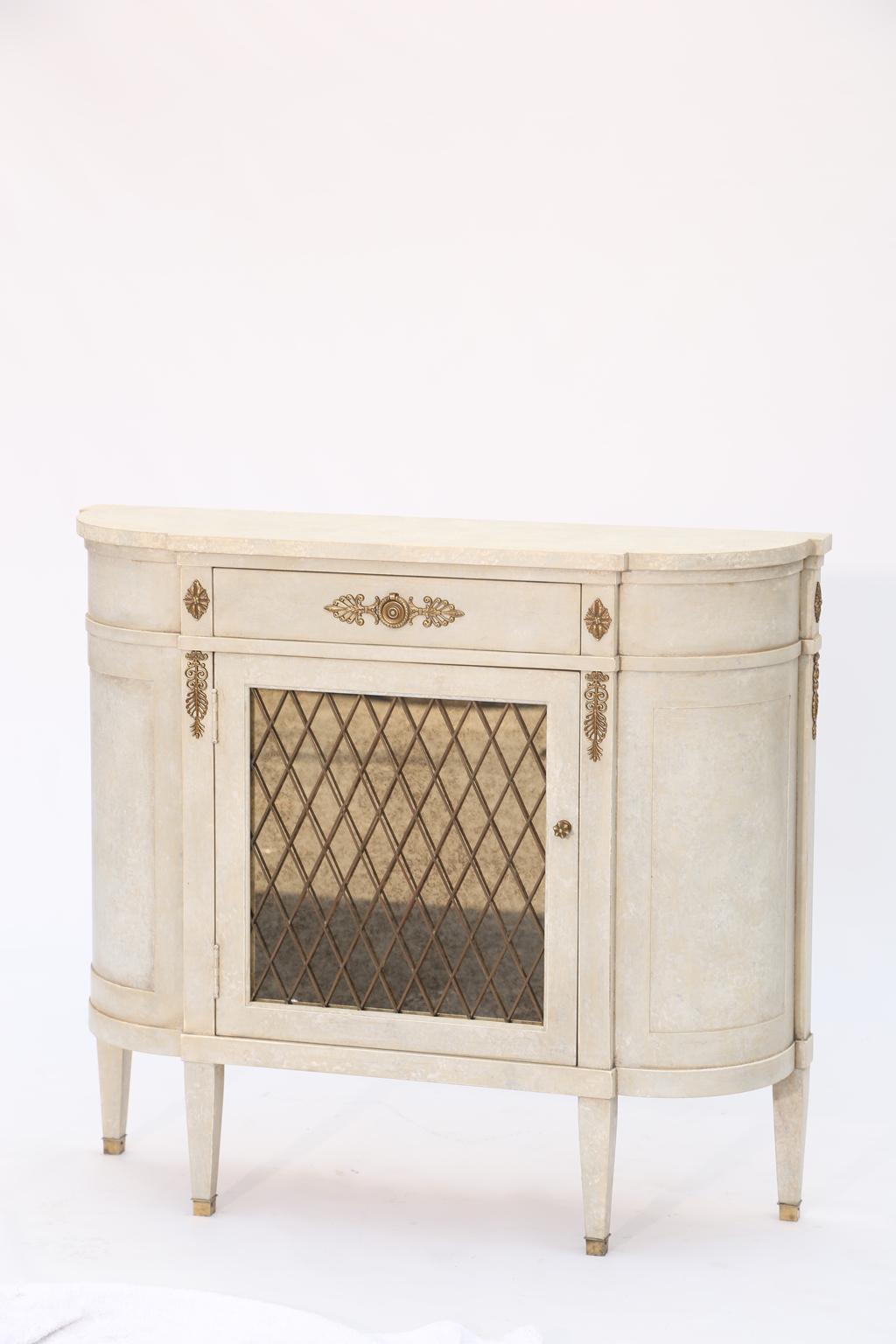 American Narrow Hall Chest with Grille-Front Mirrored Door