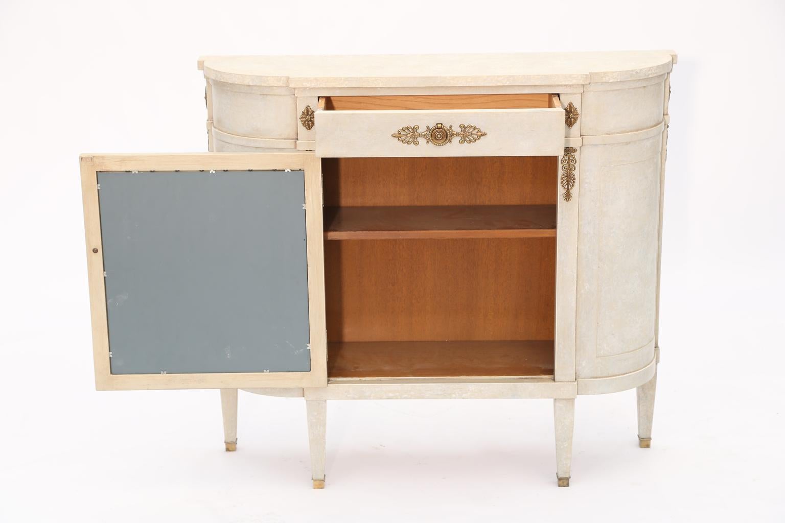 Narrow Hall Chest with Grille-Front Mirrored Door In Excellent Condition In West Palm Beach, FL