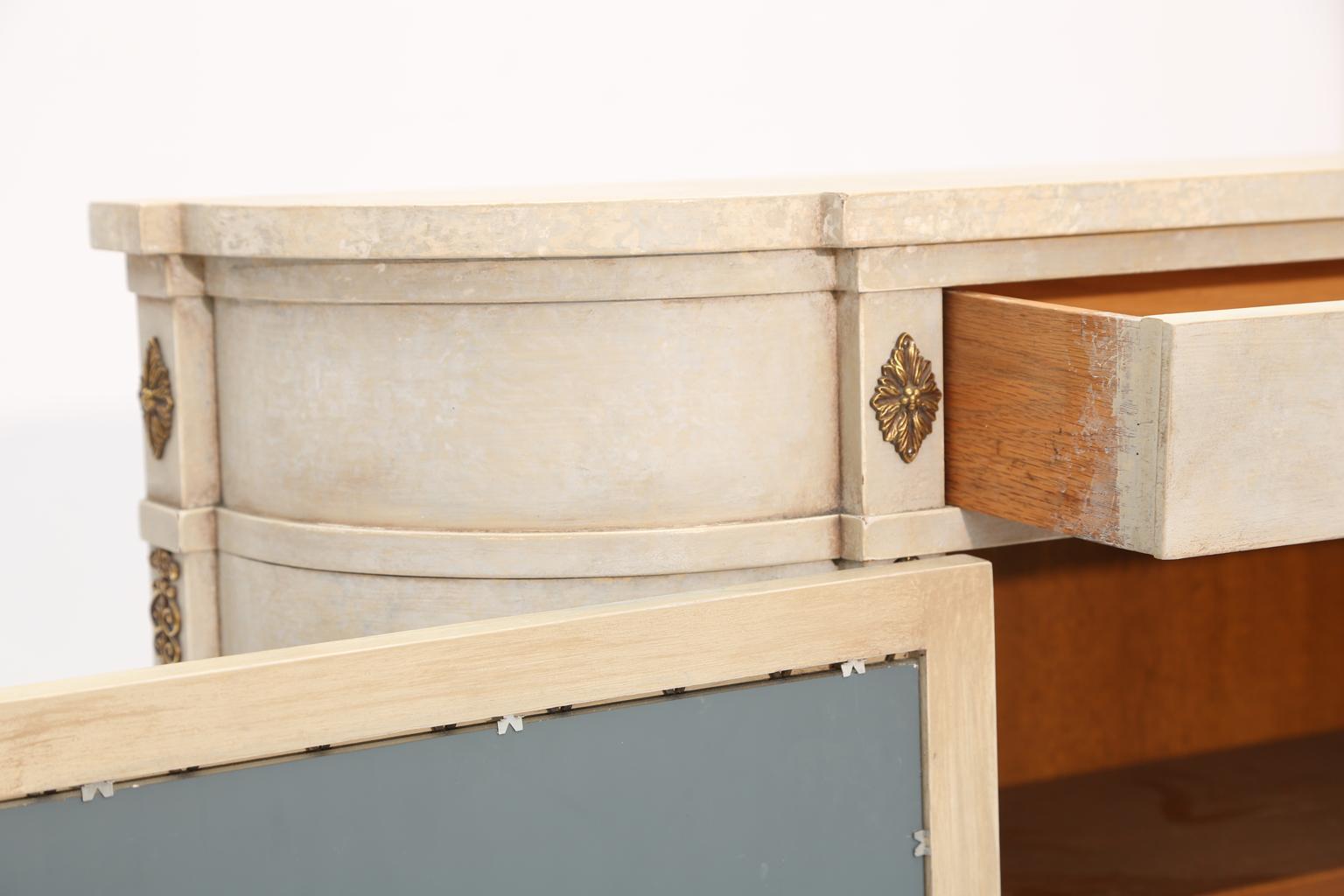 Mid-20th Century Narrow Hall Chest with Grille-Front Mirrored Door