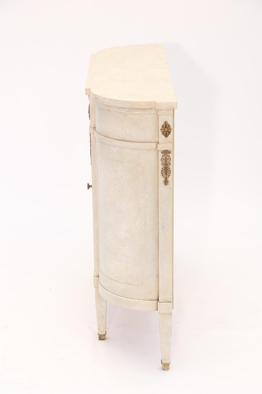 Narrow Hall Chest with Grille-Front Mirrored Door 2