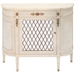 Narrow Hall Chest with Grille-Front Mirrored Door