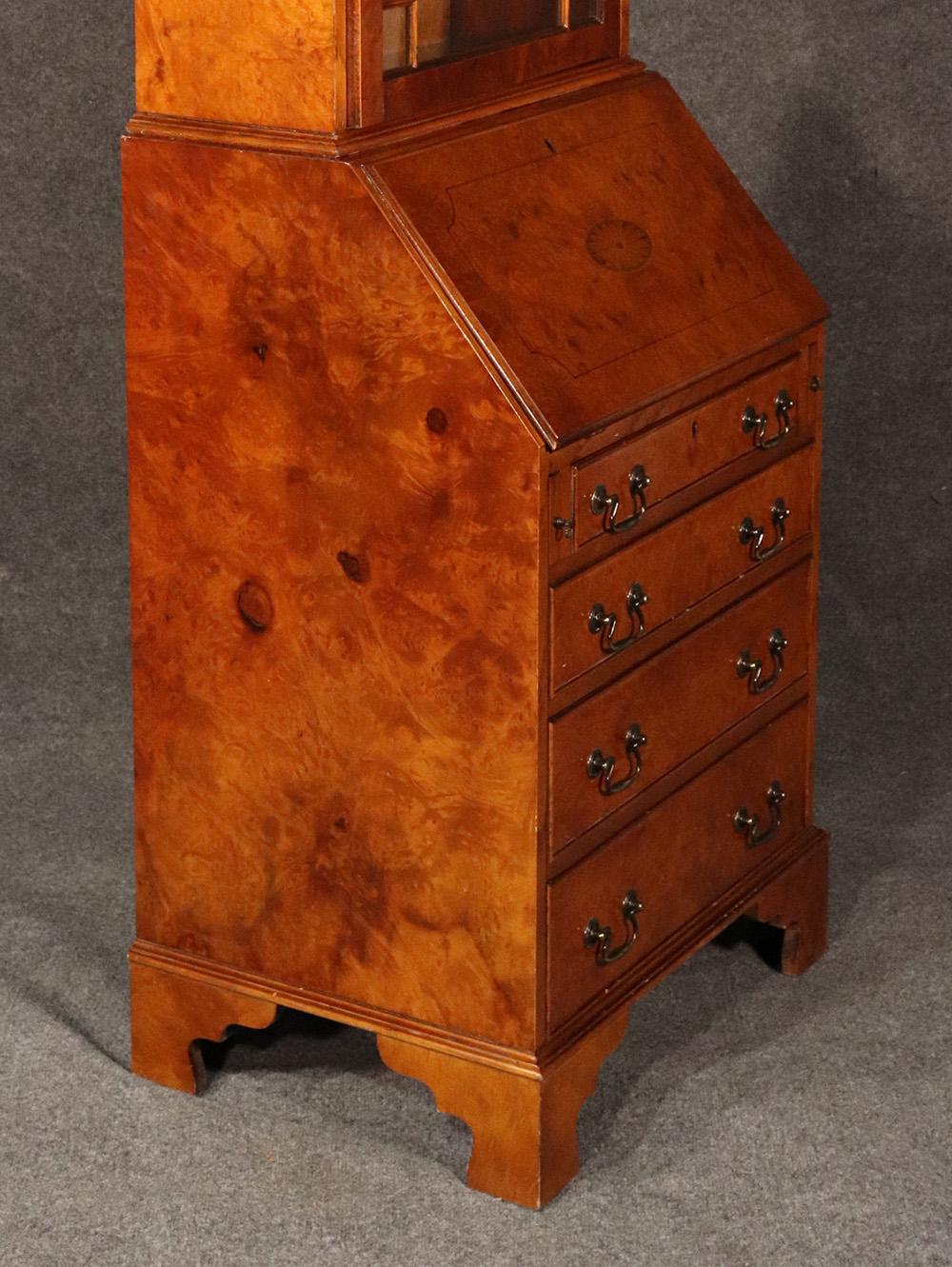 Mid-20th Century Narrow Inlaid English-Made Georgian Walnut Secretary Desk with Leather Desk