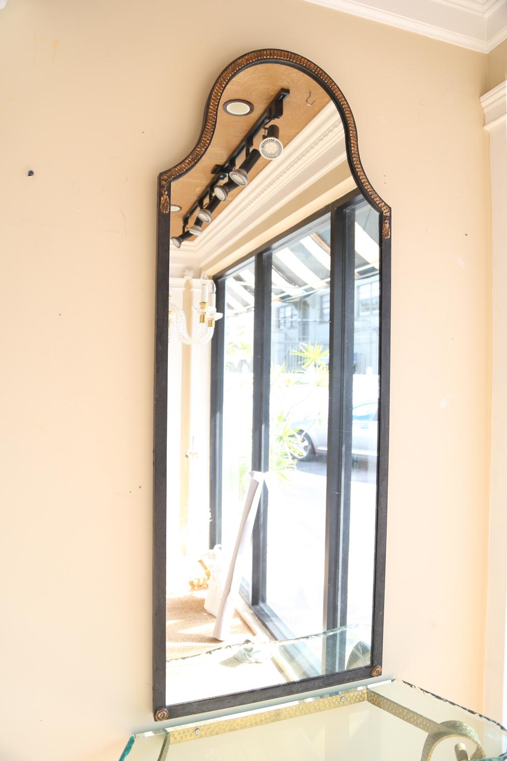 Narrow Iron Mirror with Gilt Rope Detail In Excellent Condition In West Palm Beach, FL