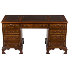 Narrow Leather Top Pedestal Desk Credenza with File Drawer and Computer Cabinet