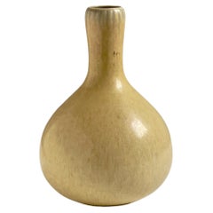 Vintage Narrow long necked vase in yellow glaze by Eva Stæhr Nielsen for Saxbo, Denmark