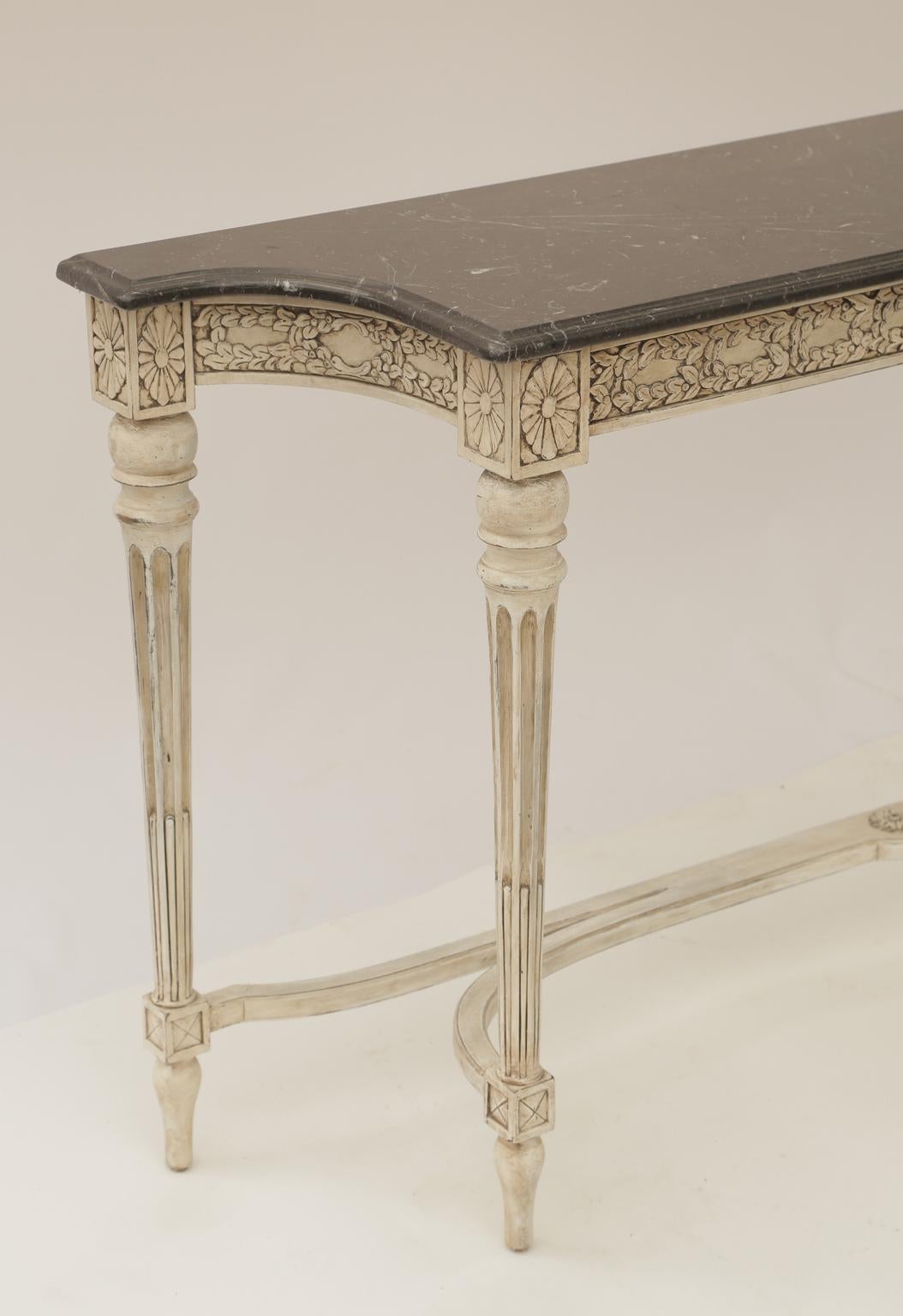 Italian Narrow Louis XVI Style Console with Black Marble Top