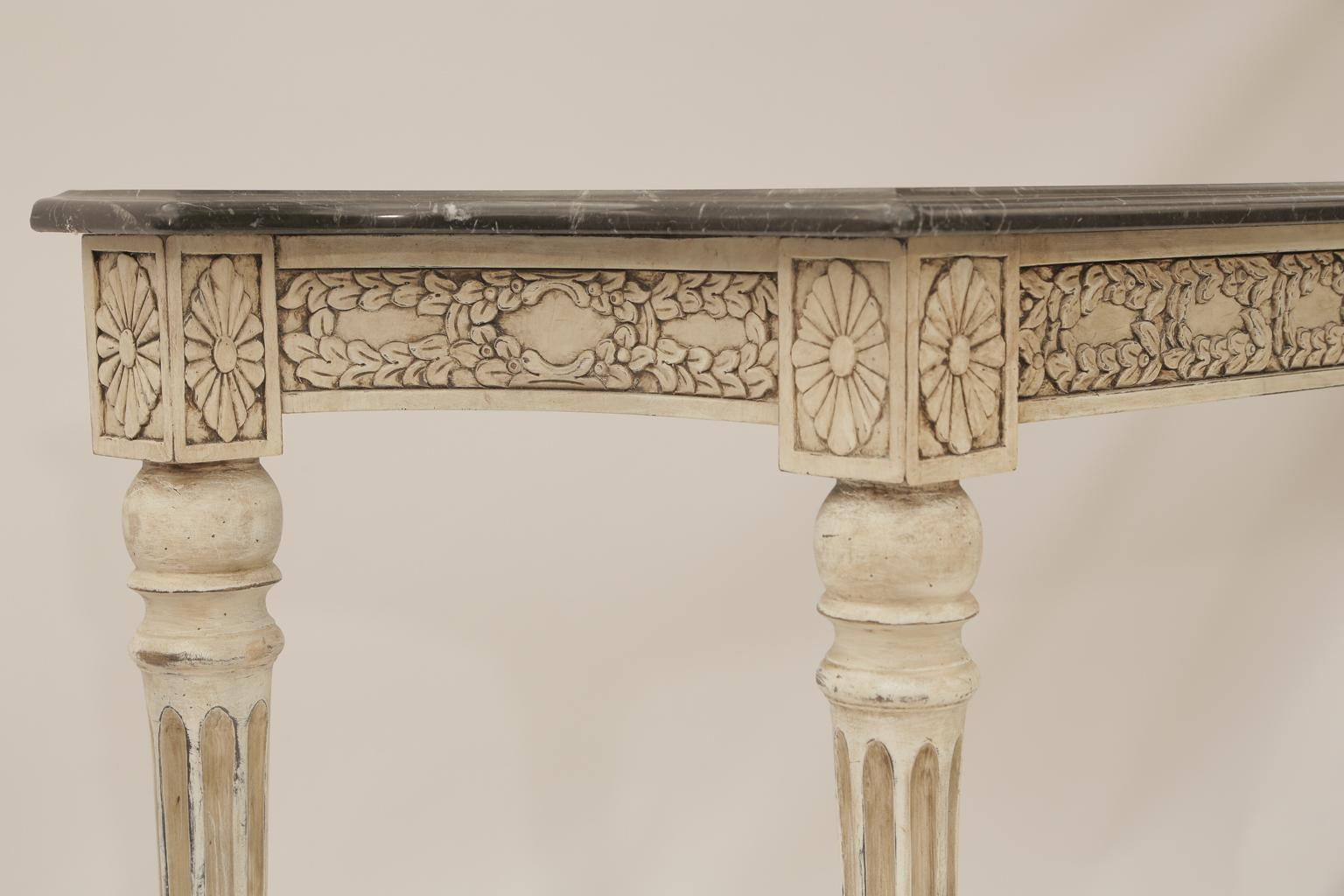 Narrow Louis XVI Style Console with Black Marble Top 1