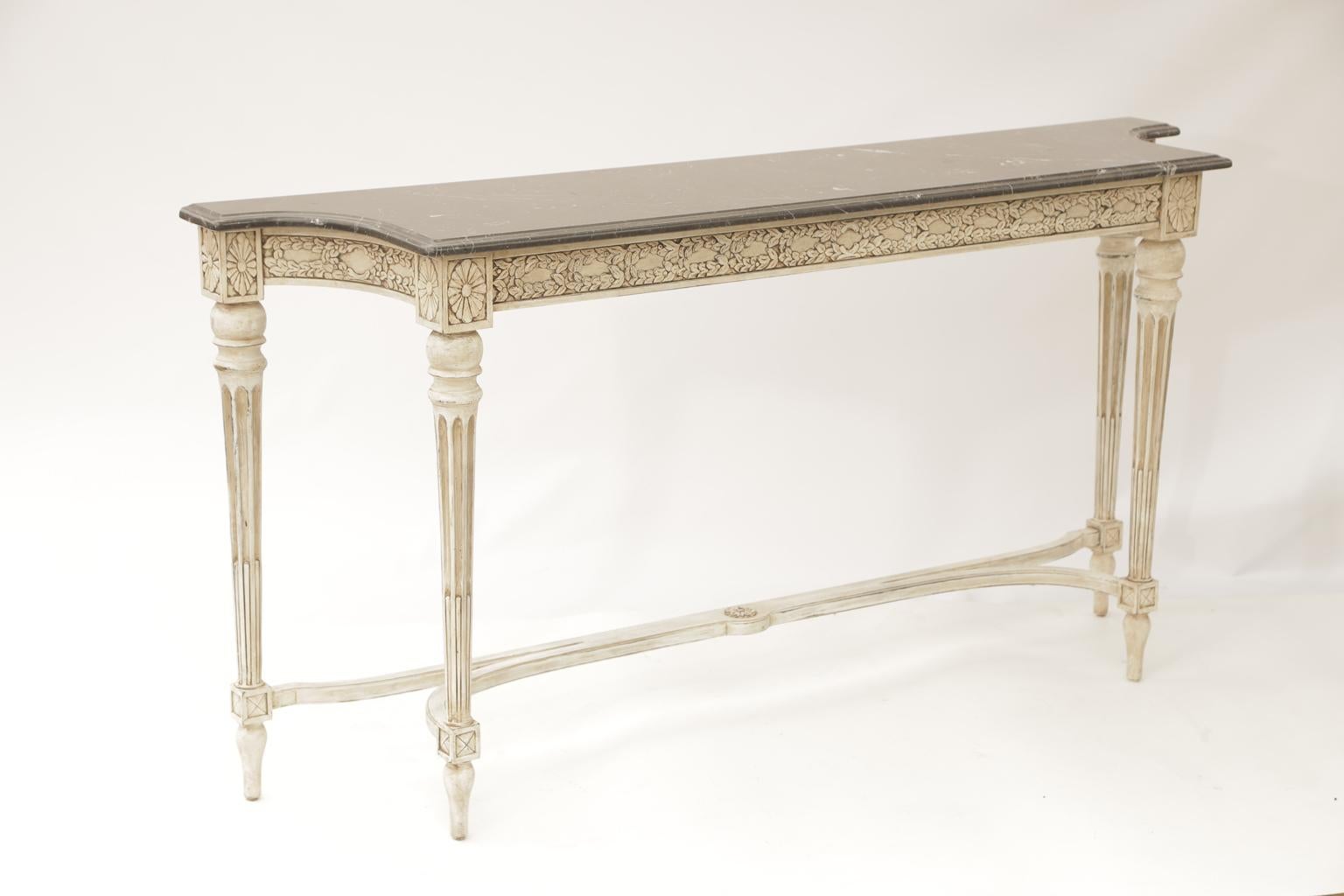 Narrow Louis XVI Style Console with Black Marble Top 3