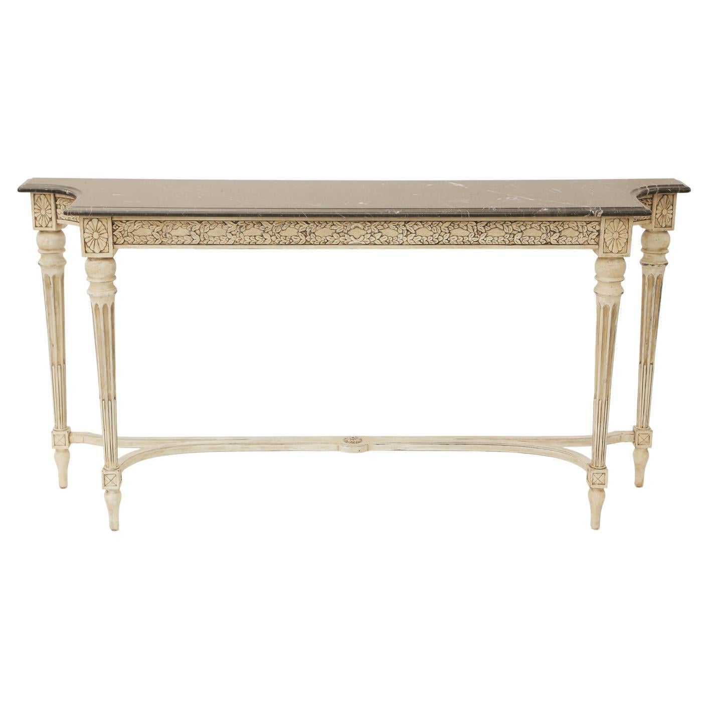 Narrow Louis XVI Style Console with Black Marble Top