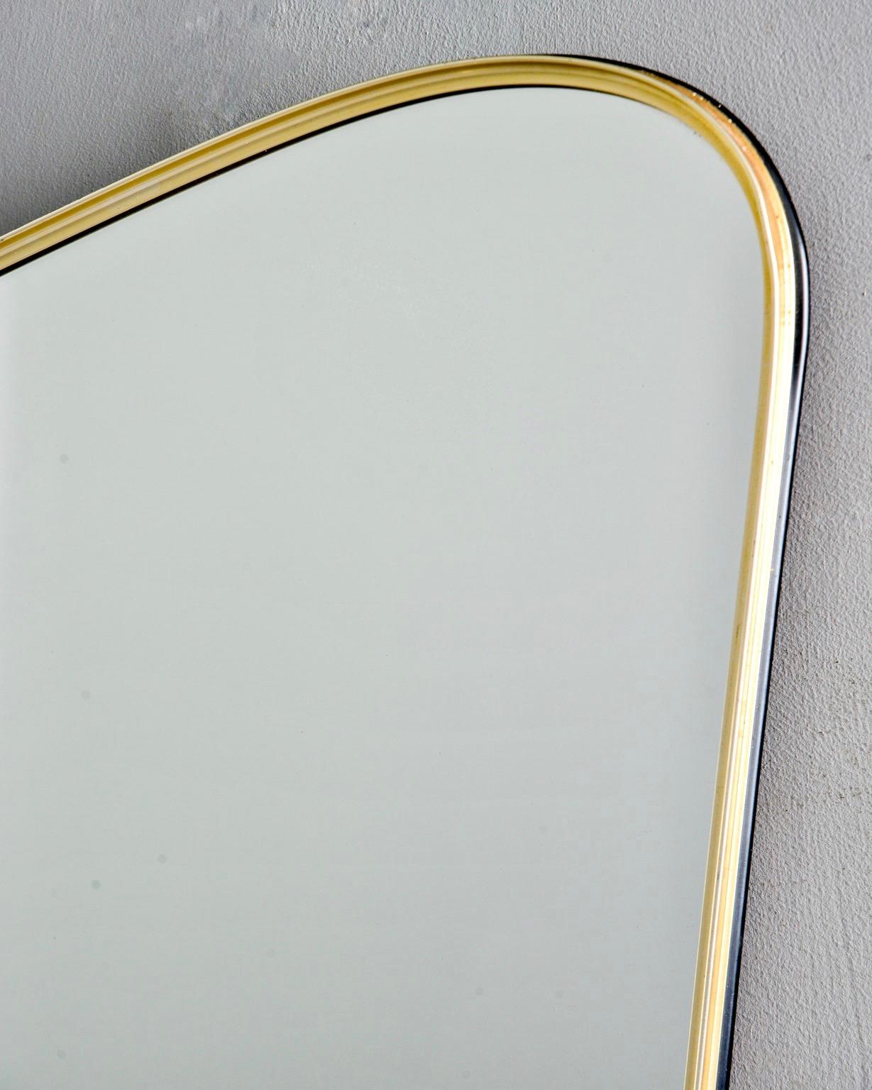 Mid-Century Modern Narrow Midcentury Gio Ponti Style Brass Framed Mirror