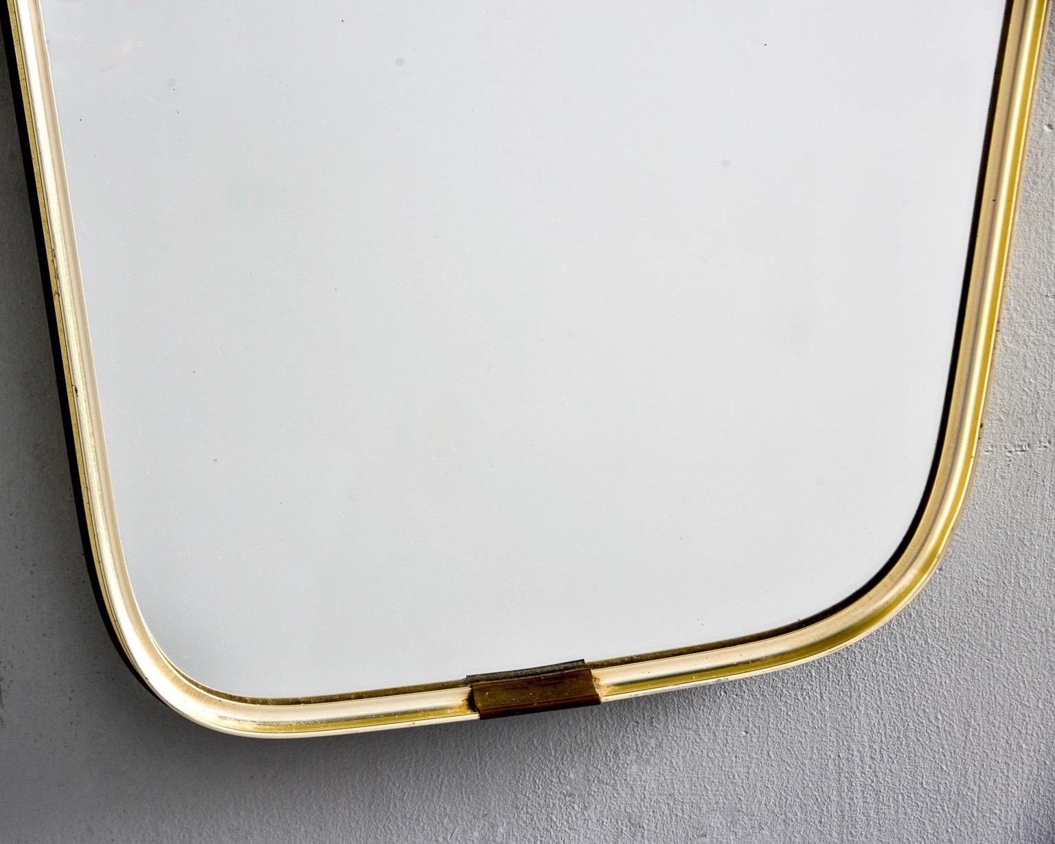 Narrow Midcentury Gio Ponti Style Brass Framed Mirror In Good Condition In Troy, MI