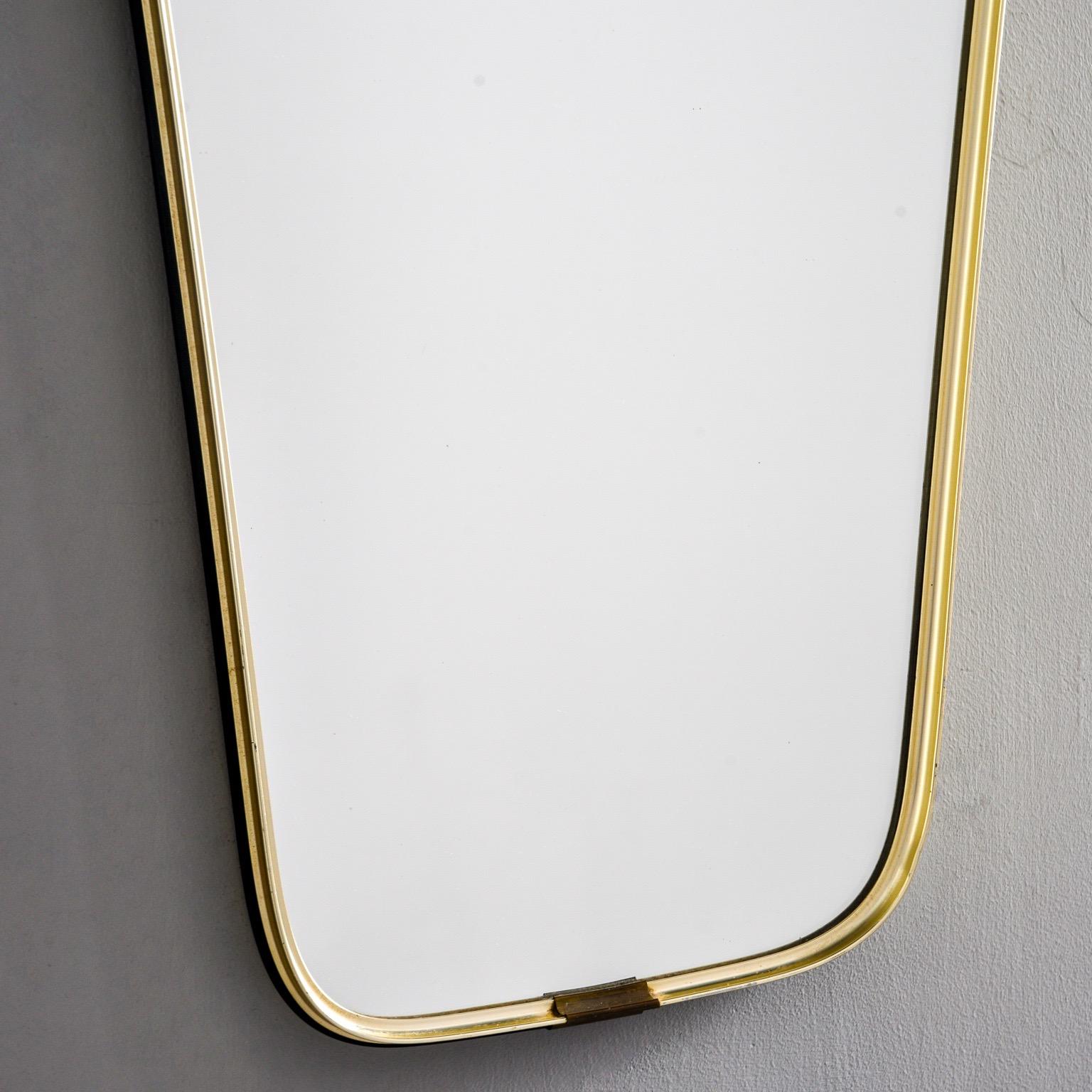 20th Century Narrow Midcentury Gio Ponti Style Brass Framed Mirror