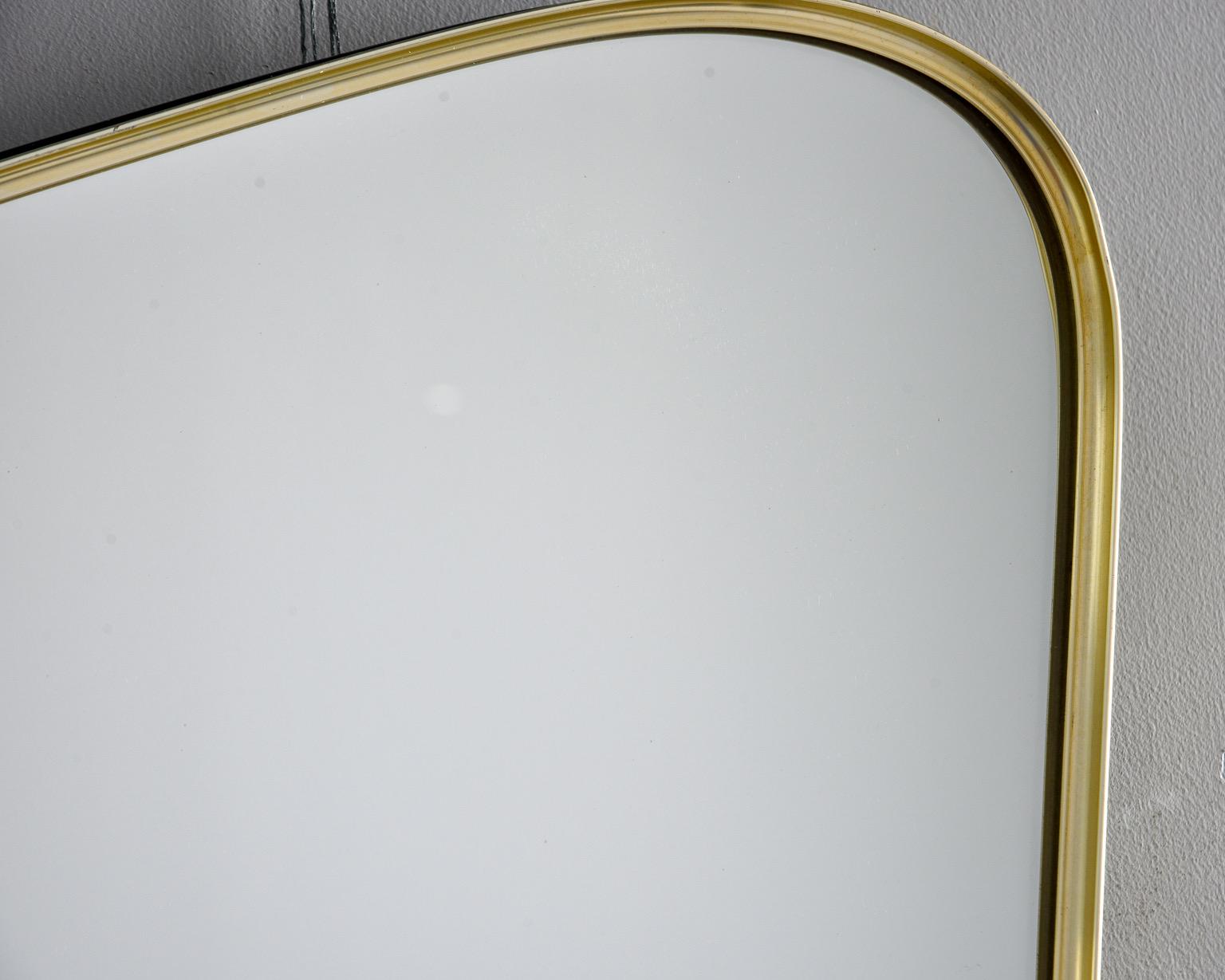 Narrow Midcentury Gio Ponti Style Brass Framed Mirror 1