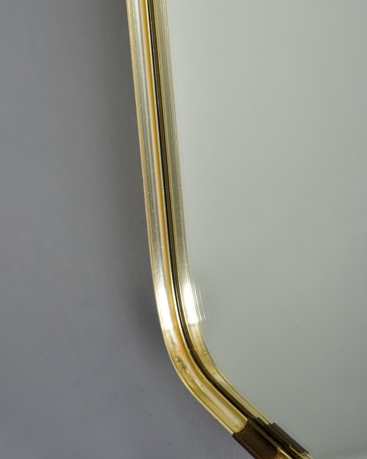 Narrow Midcentury Gio Ponti Style Brass Framed Mirror 2
