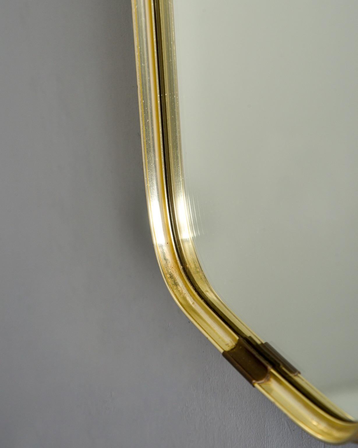 Narrow Midcentury Gio Ponti Style Brass Framed Mirror 3