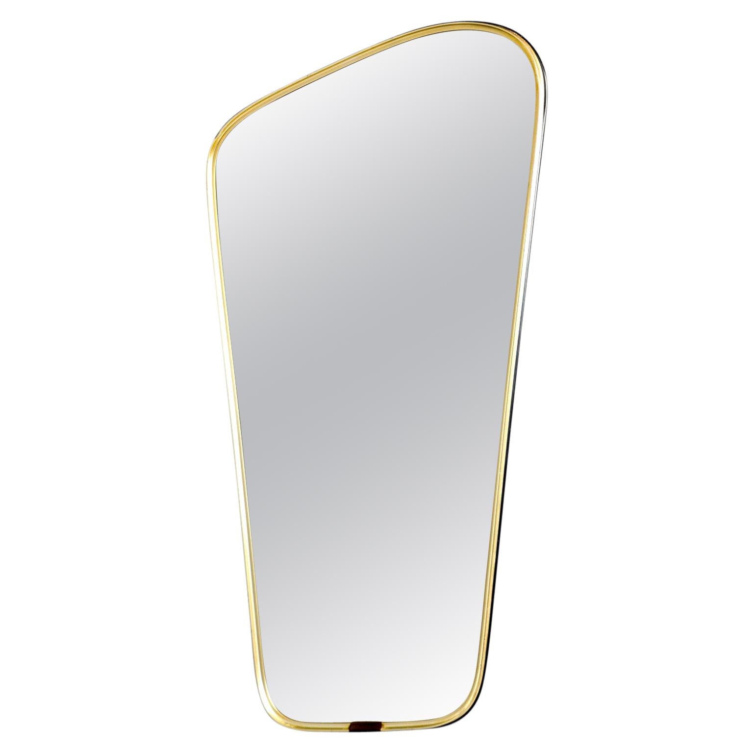 Narrow Midcentury Gio Ponti Style Brass Framed Mirror