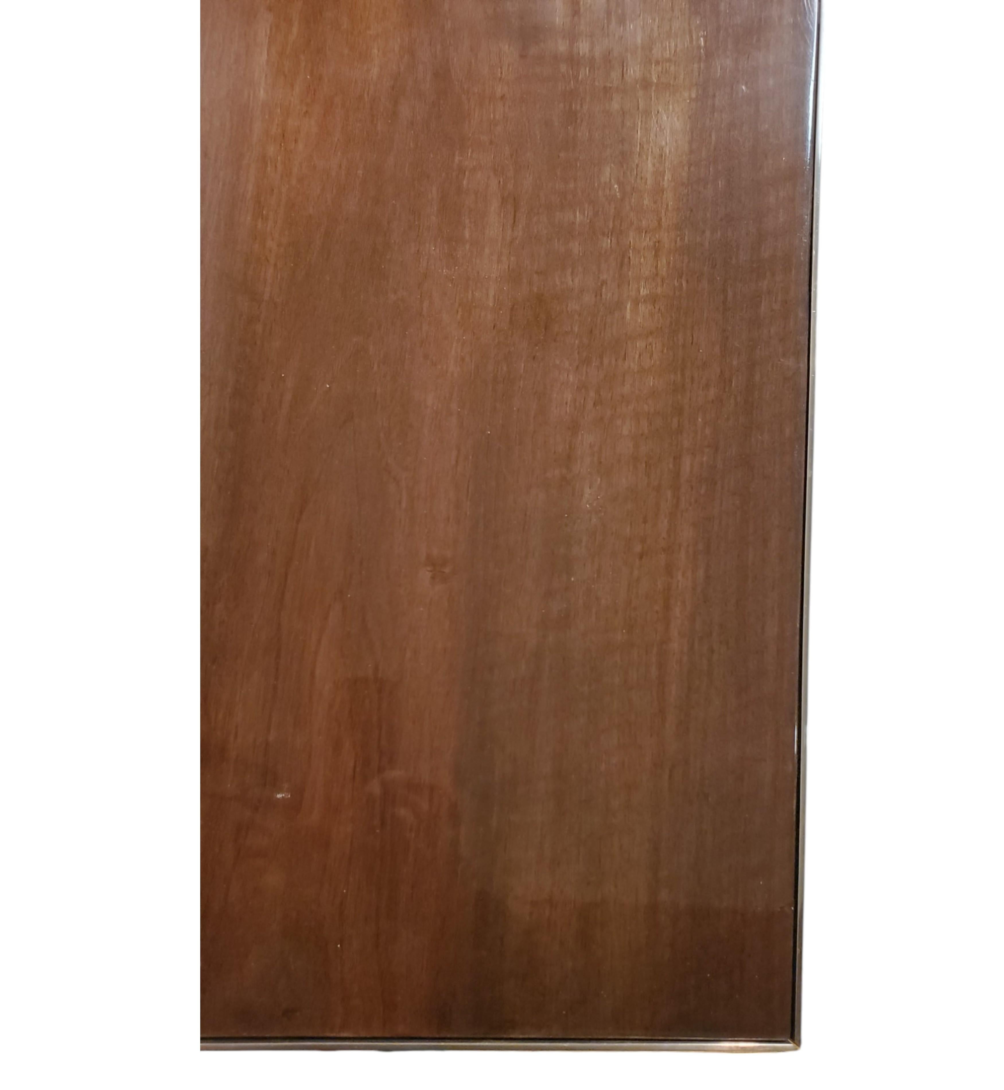 Schmaler minimalistischer Schreibtisch aus zweifarbigem Wurzelholz und Nussbaumholz mit Nickelbronze-Rohrbeinen im Angebot 5