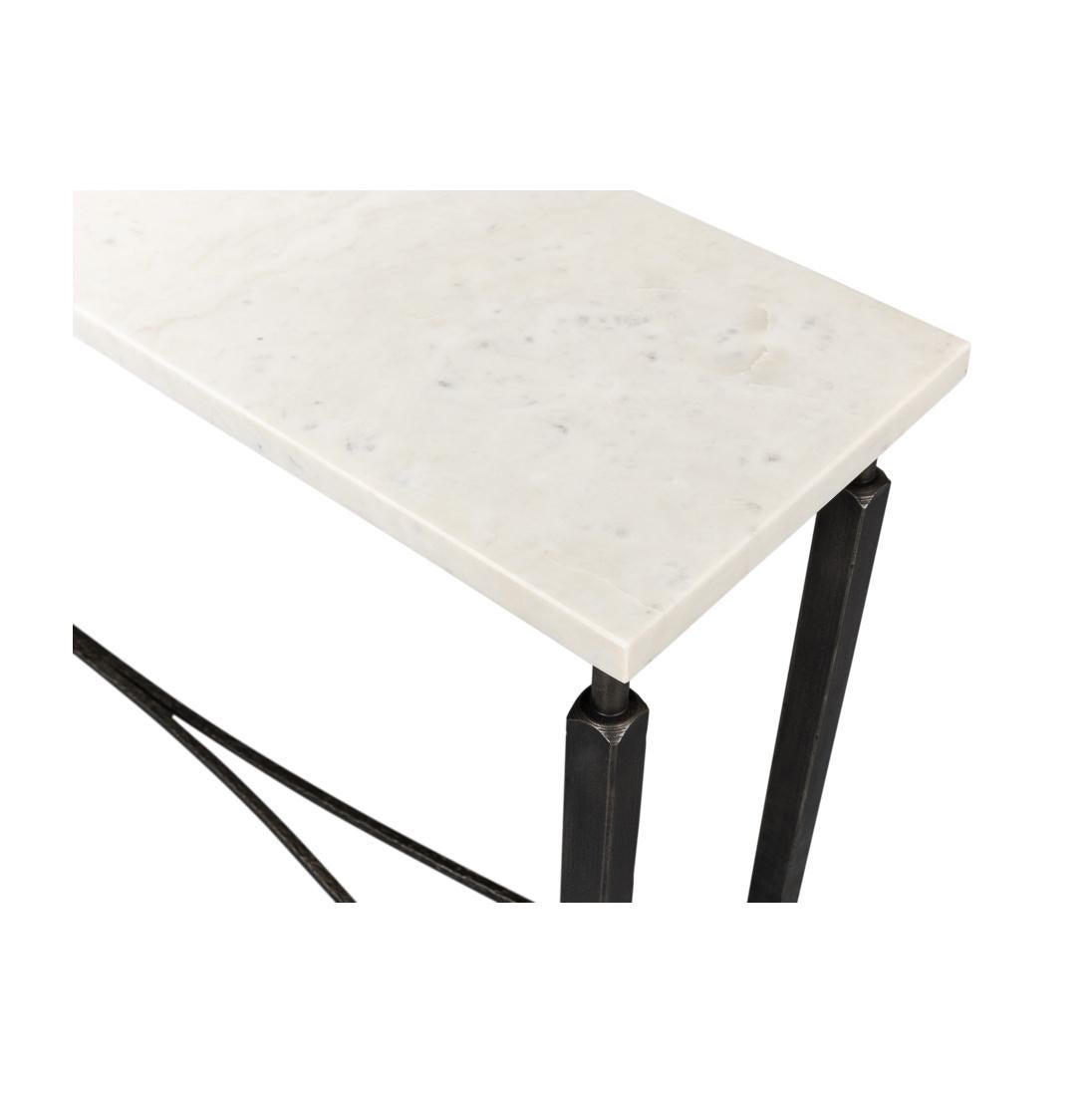 Narrow Minimalist Marble Top Console Table For Sale 4